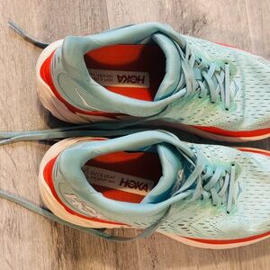 HOKA Women's Clifton 8 Aqua/Red Running Shoes